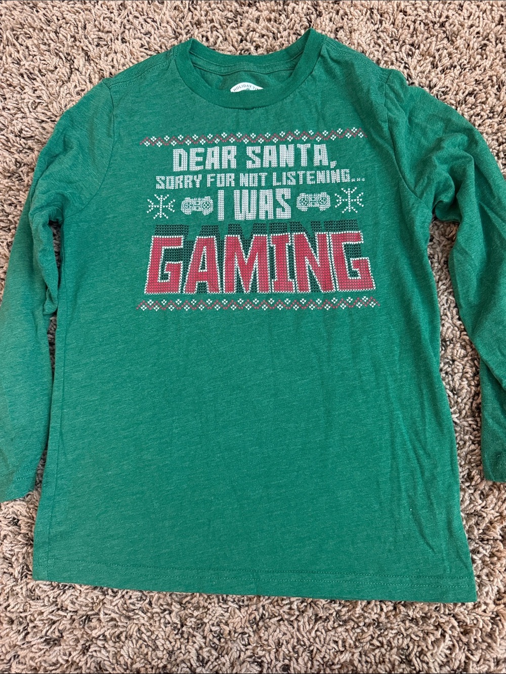 Holiday Time Green 'Dear Santa I Was Gaming' Long Sleeve Tee